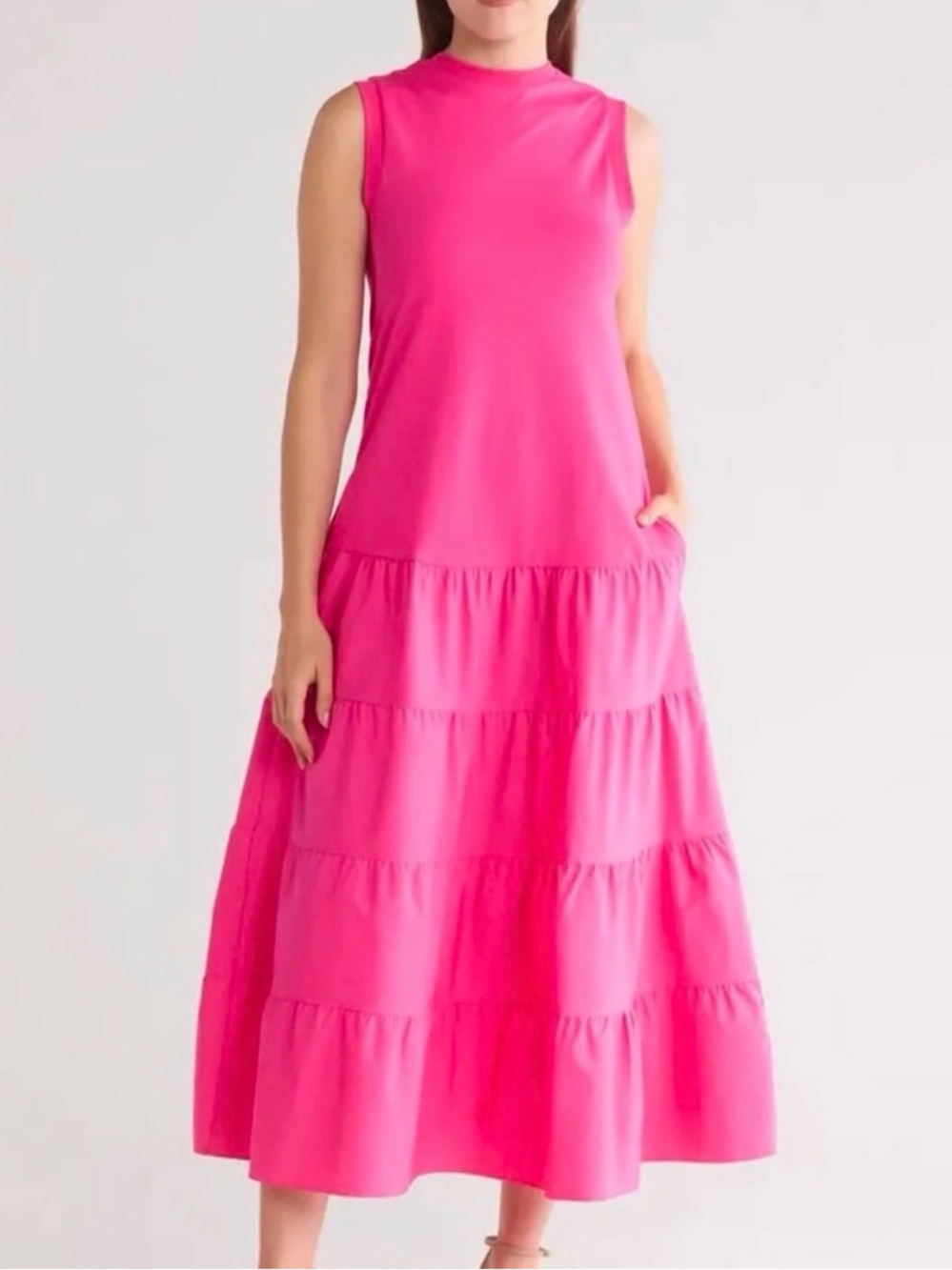 Ted Baker Hot Pink Sleeveless Multi Tier Maxi Dress, sz 1 (US 4/S)